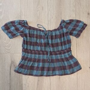 Free People Plaid Scrunch Top